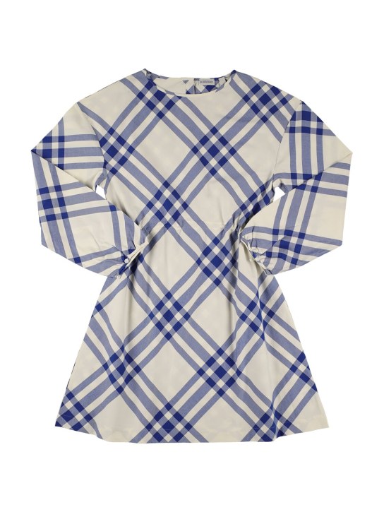 Burberry: Vestido camisero de algodón estampado - Blanco/Azul - kids-girls_0 | Luisa Via Roma