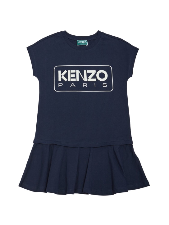 Kenzo Kids: Vestido de algodón jersey - Azul Marino - kids-girls_0 | Luisa Via Roma