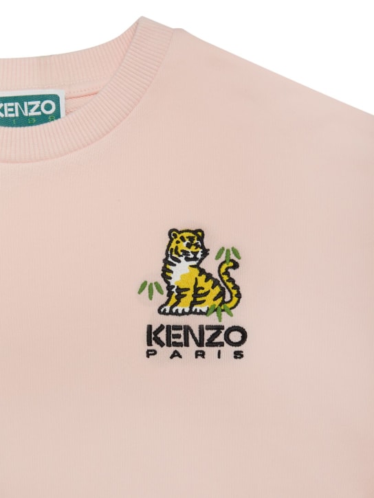 Kenzo Kids: 로고 패치 코튼 스웻셔츠 - 핑크 - kids-girls_1 | Luisa Via Roma