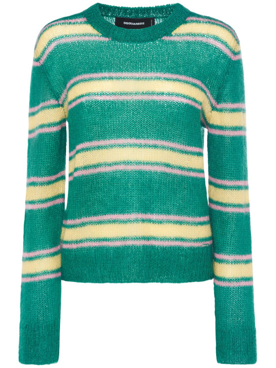 Dsquared2: Gestreifter Stricksweater aus Mohairmischung - Grün/Gelb - women_0 | Luisa Via Roma