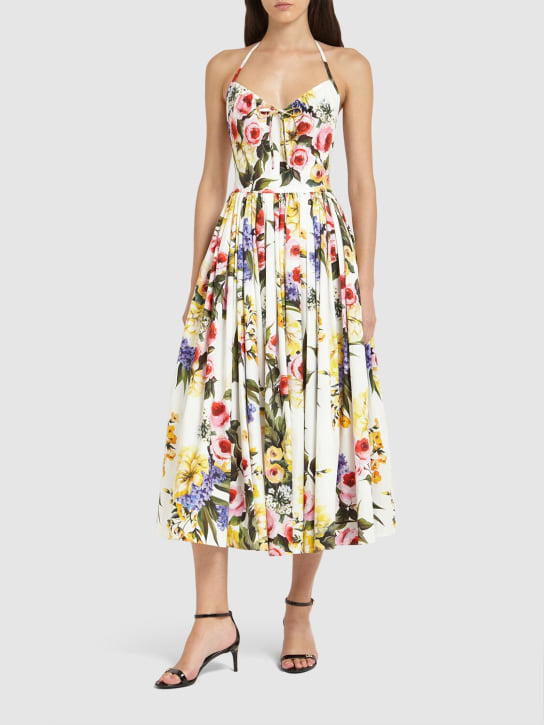 Dolce&Gabbana: Printed cotton poplin midi dress - Multicolor - women_1 | Luisa Via Roma