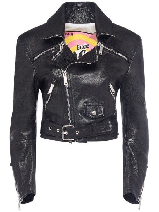 Dsquared2: Leather biker jacket w/ belt - Black - women_0 | Luisa Via Roma