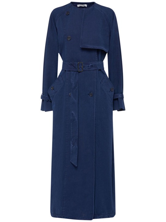 Max Mara: Trench-coat en toile de coton Calao - Bleu - women_0 | Luisa Via Roma