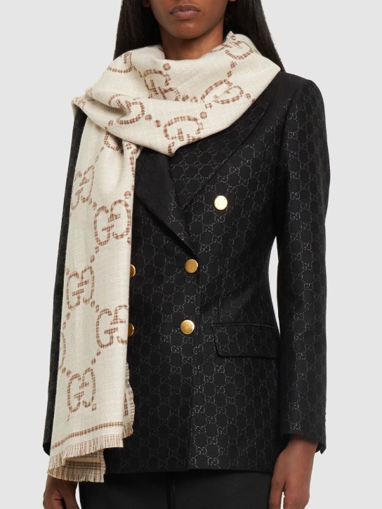 Gucci: GG Wool jacquard scarf - Beige/Ivory - women_1 | Luisa Via Roma