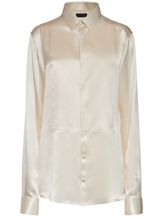 Dolce&Gabbana: Camisa de satén de seda con plastrón - Marfil - women_0 | Luisa Via Roma