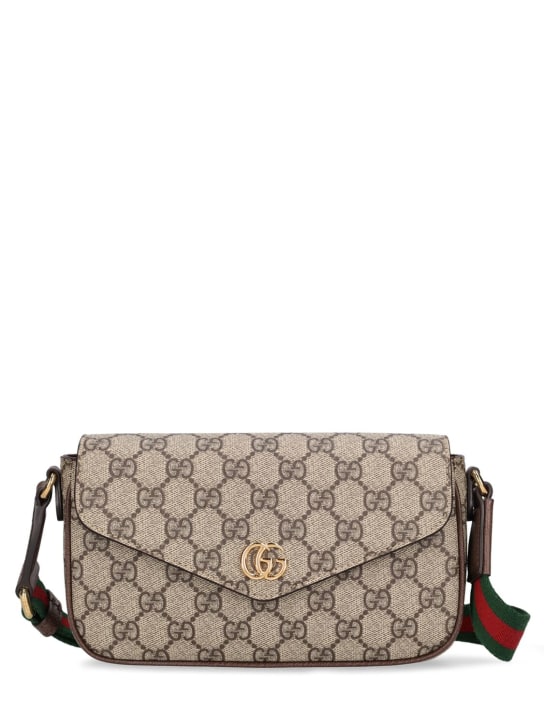 Gucci: Mini Ophidia GG canvas shoulder bag - Taupe - women_0 | Luisa Via Roma
