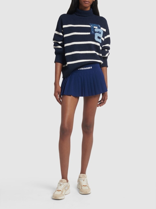 Dsquared2: Striped cotton bouclé turtleneck sweater - Navy/White - women_1 | Luisa Via Roma