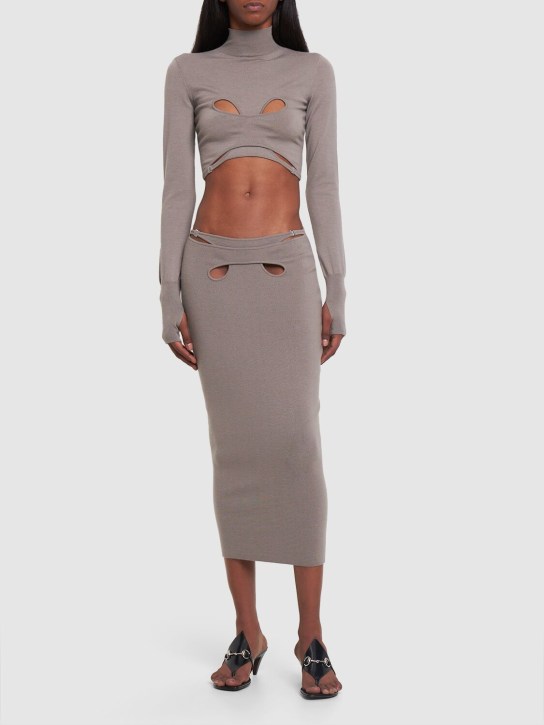 Dion Lee: Cutout knit midi skirt - Taupe Grey - women_1 | Luisa Via Roma