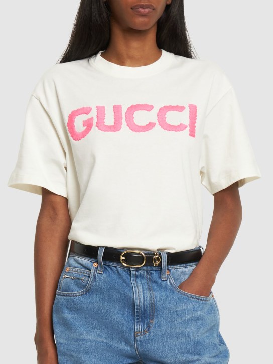 Gucci: Cintura in pelle con GG 25mm - Nero - women_1 | Luisa Via Roma