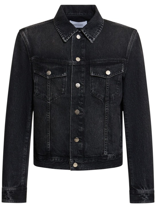 Ferragamo: Stonewashed cotton denim jacket - Black - men_0 | Luisa Via Roma