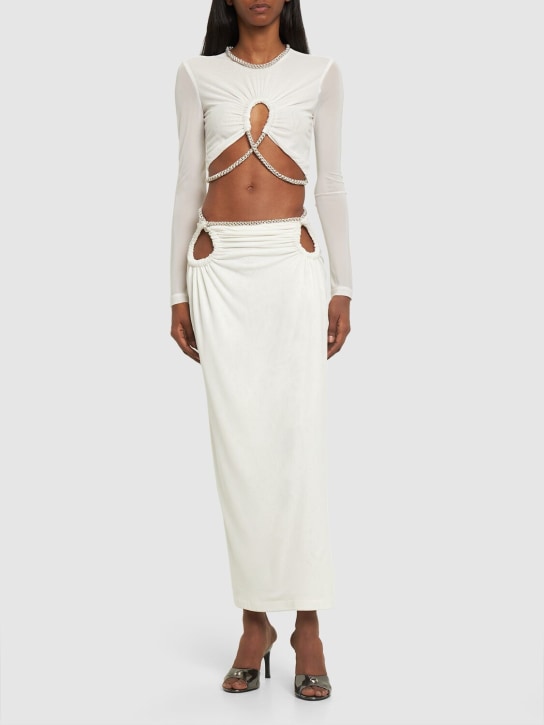 Dion Lee: Embellished sheer jersey midi skirt - Ivory - women_1 | Luisa Via Roma