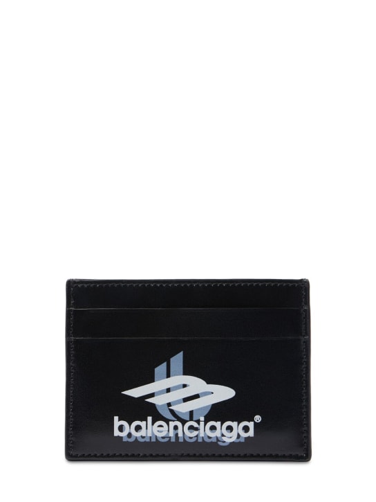 Balenciaga: 스퀘어 가죽 카드 홀더 - 블랙 - men_0 | Luisa Via Roma