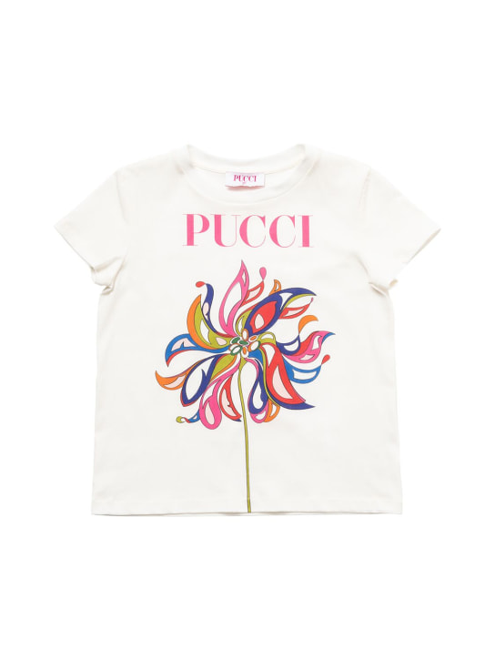 Pucci: T-shirt in jersey di cotone stampato - Avorio - kids-girls_0 | Luisa Via Roma