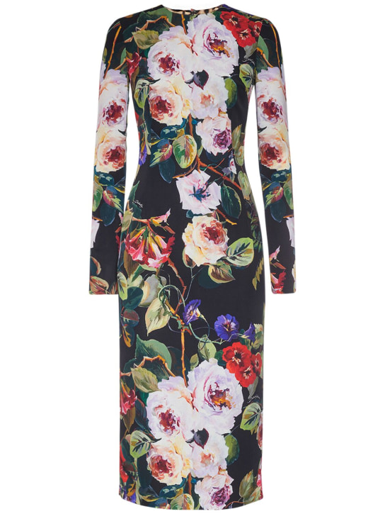 Dolce&Gabbana: Silk charmeuse flower print midi dress - Multicolor - women_0 | Luisa Via Roma