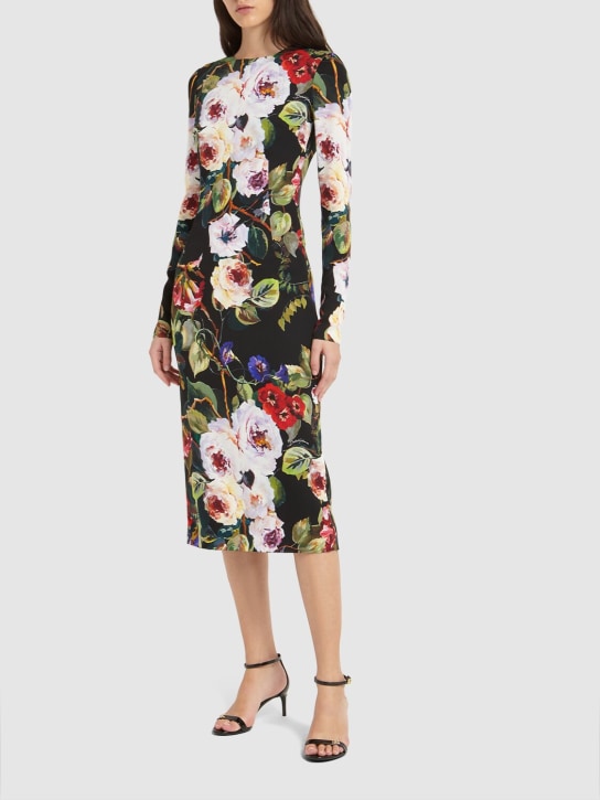 Dolce&Gabbana: Silk charmeuse flower print midi dress - Multicolor - women_1 | Luisa Via Roma