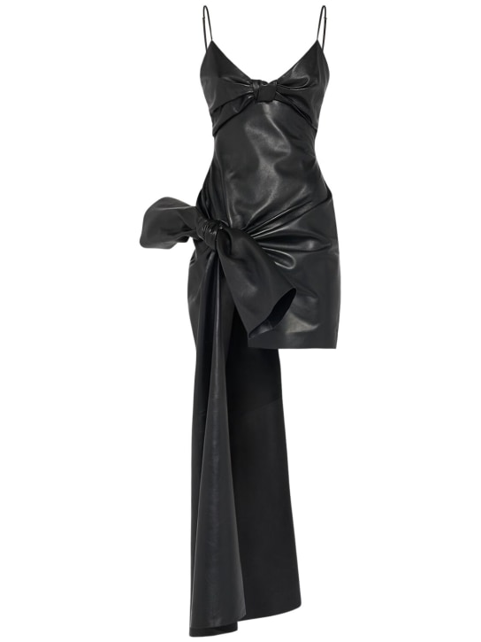 Alexander McQueen: Robe courte en cuir détail nœud - Noir - women_0 | Luisa Via Roma