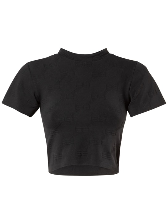 Balenciaga: T-Shirt aus Nylonmischgewebe - Schwarz - women_0 | Luisa Via Roma