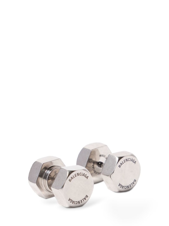 Balenciaga: Garage brass double screw earrings - Silver - men_0 | Luisa Via Roma