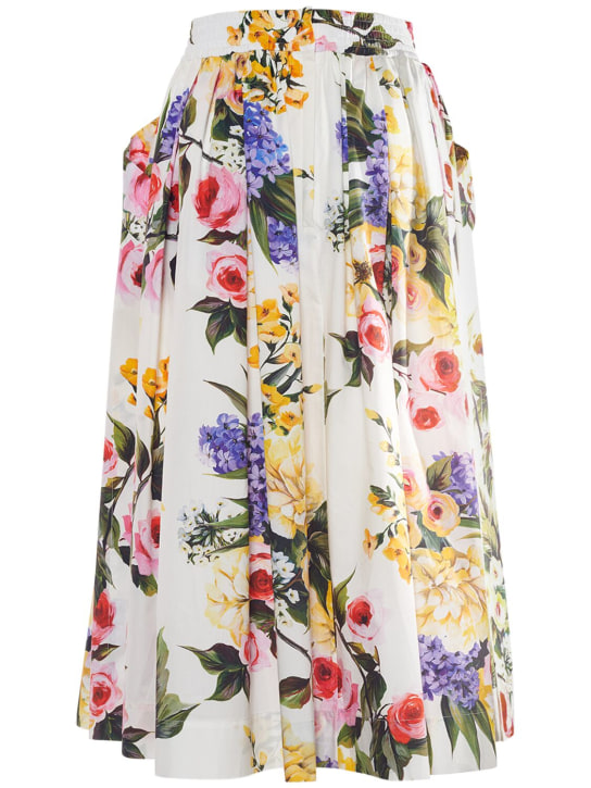 Dolce&Gabbana: Floral pleated cotton poplin midi skirt - Multicolor - women_0 | Luisa Via Roma