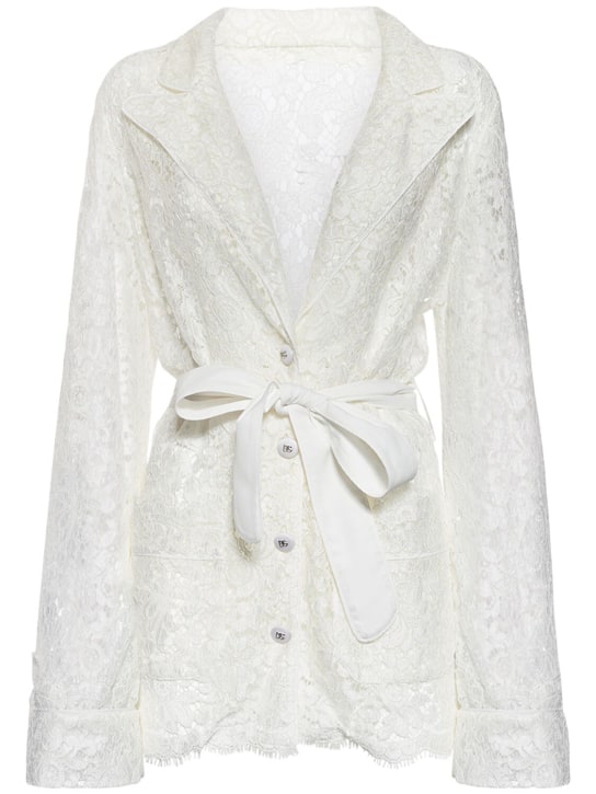 Dolce&Gabbana: Single breasted lace jacket - White - women_0 | Luisa Via Roma