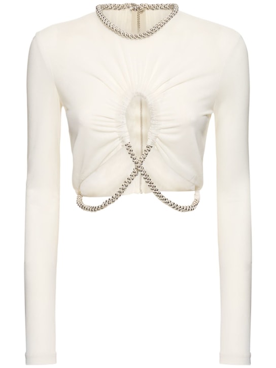 Dion Lee: Embellished sheer jersey cropped top - Ivory - women_0 | Luisa Via Roma