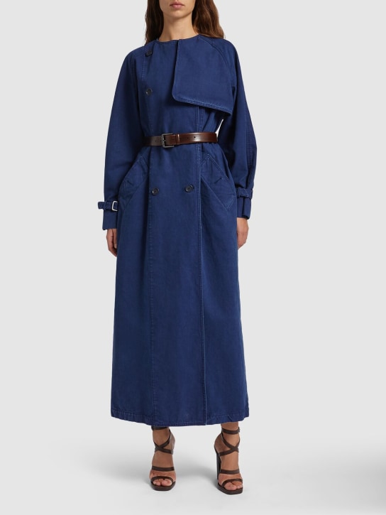 Max Mara: Trench-coat en toile de coton Calao - Bleu - women_1 | Luisa Via Roma