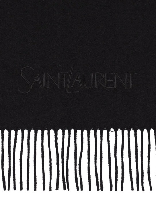 Saint Laurent: Saint Laurent刺绣羊绒围巾 - 黑色 - men_1 | Luisa Via Roma