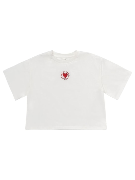 Stella Mccartney Kids: Embroidered logo cotton jersey t-shirt - Ivory - kids-girls_0 | Luisa Via Roma