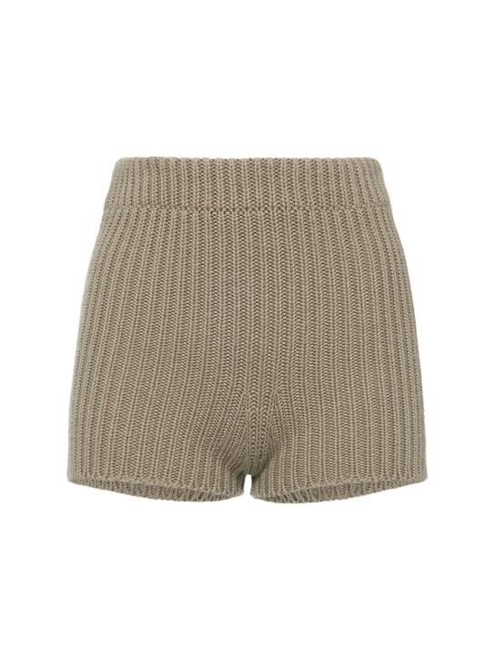 Max Mara: Shorts de punto de algodón acanalado - Caqui - women_0 | Luisa Via Roma