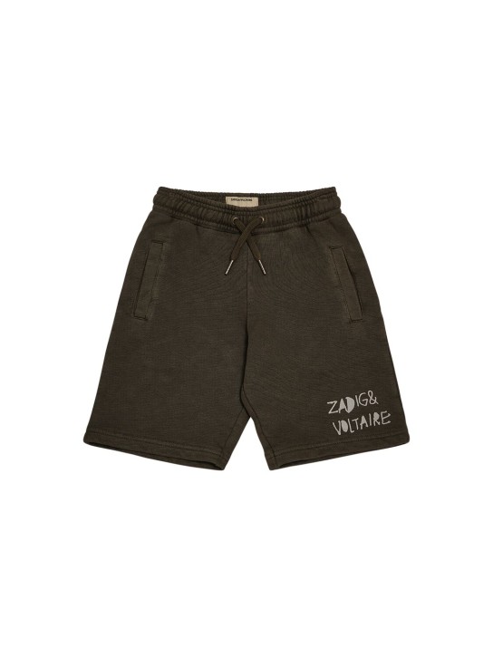 Zadig&Voltaire: Logo print cotton sweat shorts - Military Green - kids-boys_0 | Luisa Via Roma