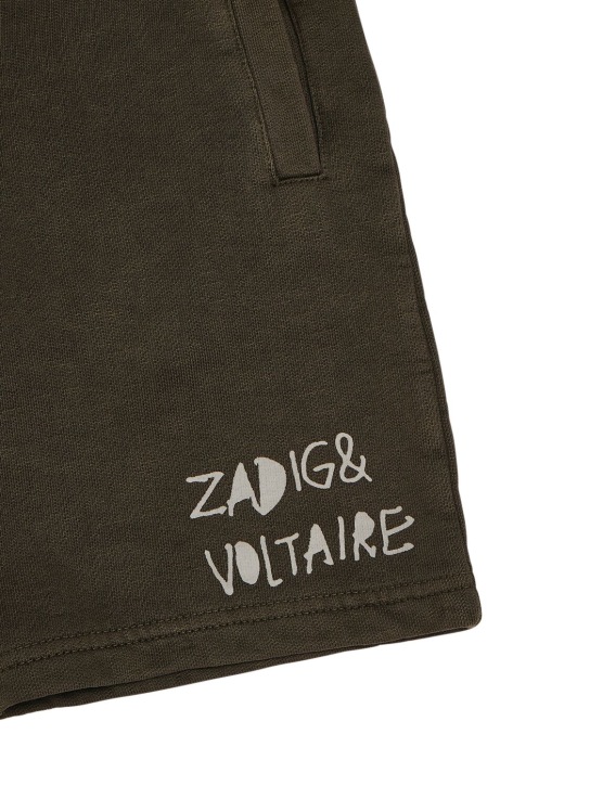 Zadig&Voltaire: Logo print cotton sweat shorts - Military Green - kids-boys_1 | Luisa Via Roma