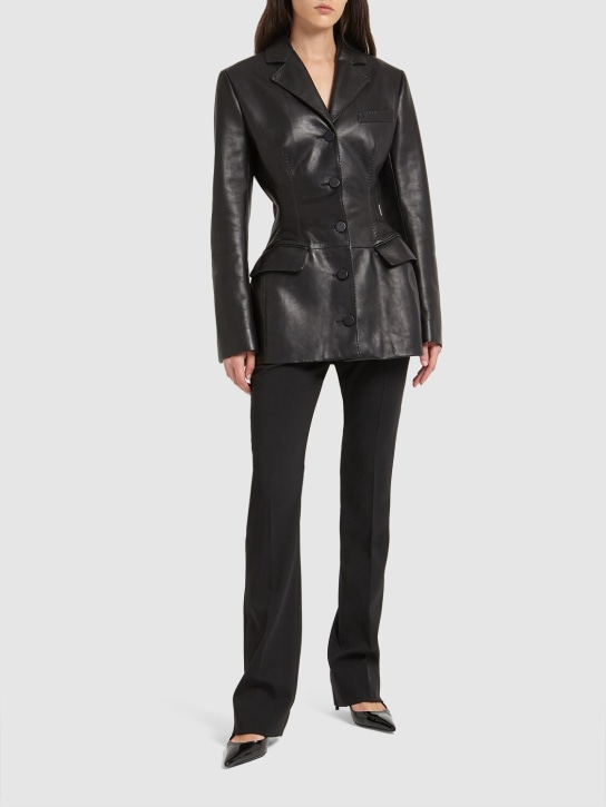 Dolce&Gabbana: Leather single breasted jacket - Black - women_1 | Luisa Via Roma