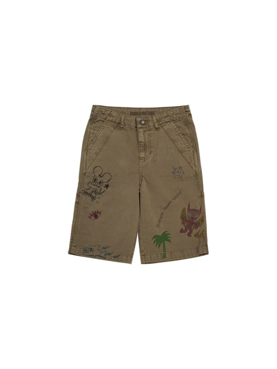 Zadig&Voltaire: Cotton twill cargo shorts - Military Green - kids-boys_0 | Luisa Via Roma