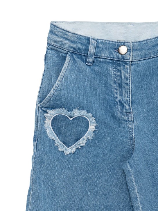 Stella Mccartney Kids: Cotton denim jeans w/ patches - Light Blue - kids-girls_1 | Luisa Via Roma