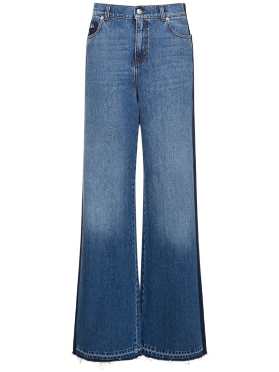 Alexander McQueen: Wide leg denim jeans - Worn Wash - women_0 | Luisa Via Roma