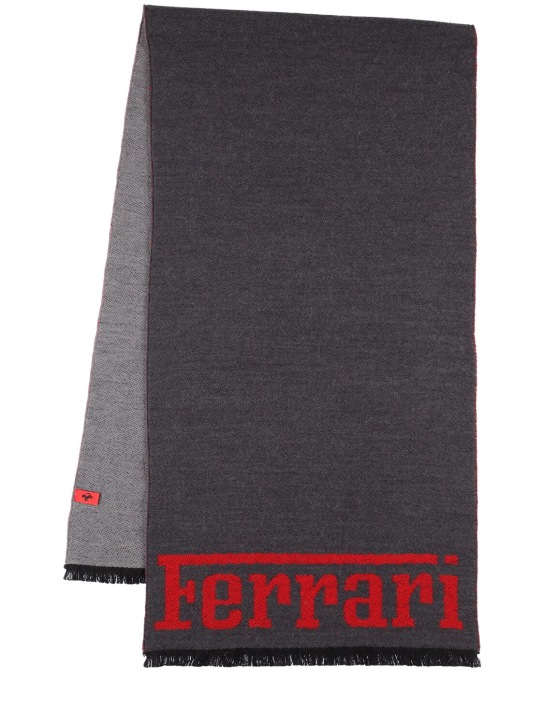 Ferrari: Sciarpa in lana con logo e frange - Nero/Rosso - men_0 | Luisa Via Roma