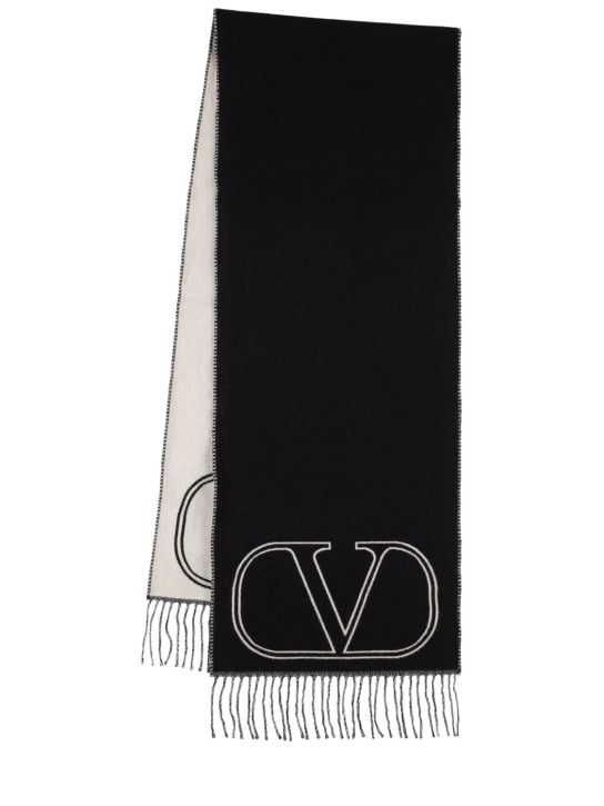 Valentino Garavani: VLogo signature wool scarf - Black/Ivory - men_0 | Luisa Via Roma