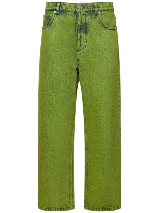 Marni: Jeans cropped vita media in denim di cotone - Verde - women_0 | Luisa Via Roma