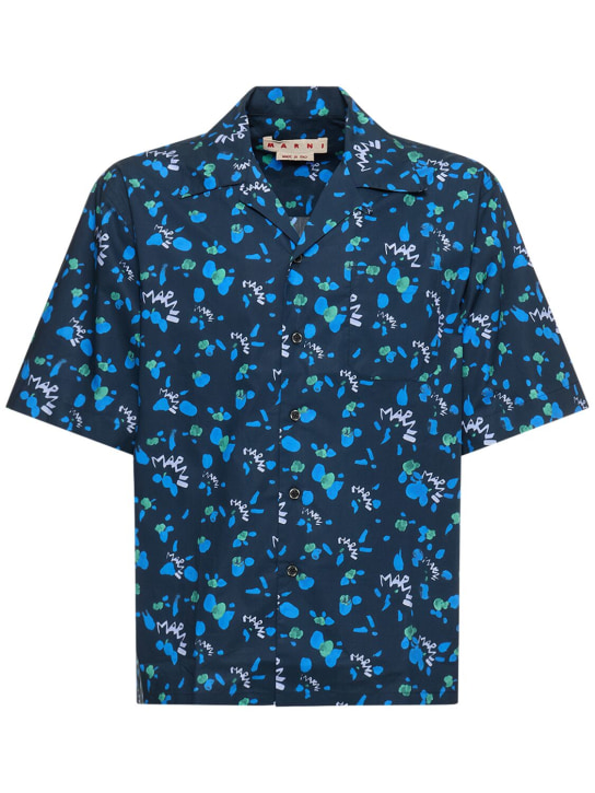 Marni: Flower cotton poplin boxy s/s shirt - Blue - men_0 | Luisa Via Roma