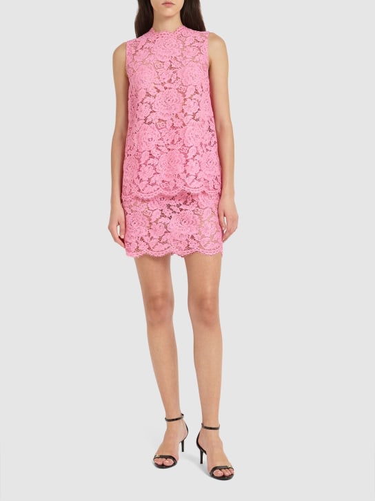 Dolce&Gabbana: Floral & DG lace sleeveless top - Pink - women_1 | Luisa Via Roma
