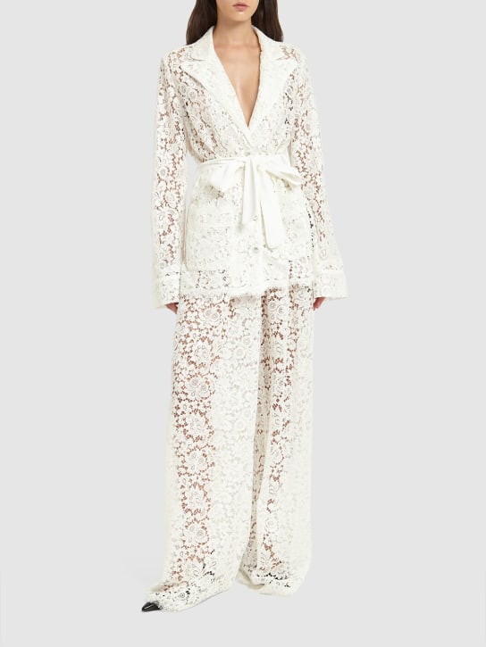 Dolce&Gabbana: Single breasted lace jacket - White - women_1 | Luisa Via Roma