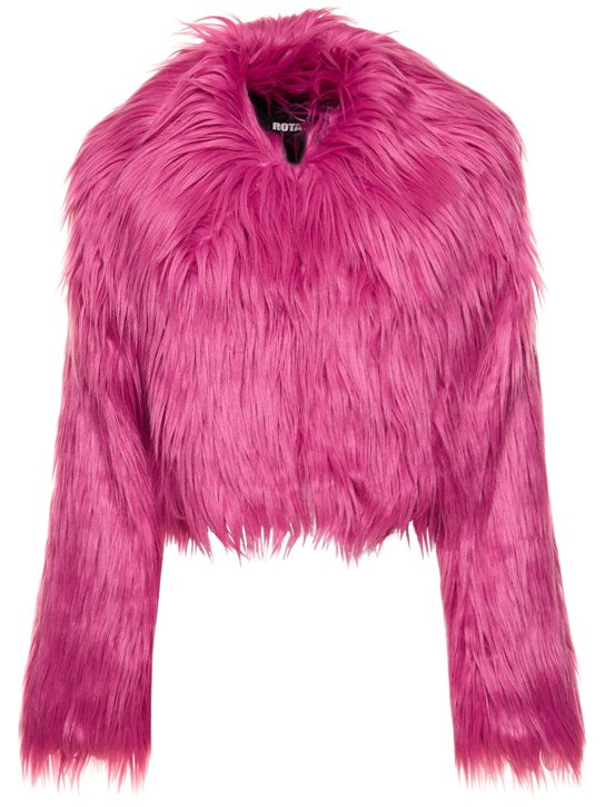 Rotate: Fluffy faux fur cropped jacket - Fuchsia - women_0 | Luisa Via Roma
