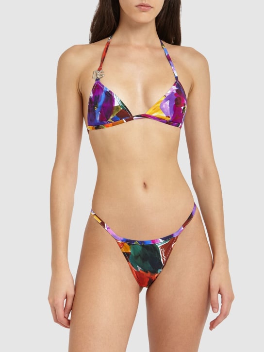 Dolce&Gabbana: Bikini a triangolo in jersey stampato - Multicolore - women_1 | Luisa Via Roma