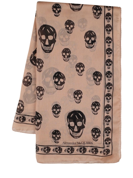 Alexander McQueen: Skull print silk chiffon scarf - Shell/Black - women_0 | Luisa Via Roma