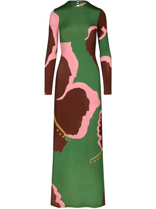 Johanna Ortiz: 亮面平纹针织长袖长款连衣裙 - 绿色 - women_0 | Luisa Via Roma