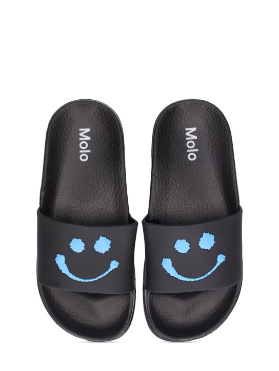 Molo: Embossed rubber slide sandals - Black - kids-boys_1 | Luisa Via Roma