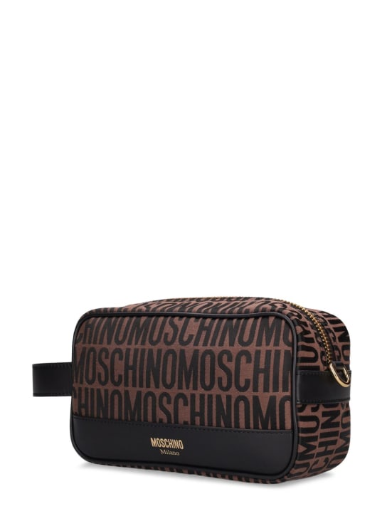 Moschino: Moschino logo jacquard toiletry bag - Brown - men_1 | Luisa Via Roma