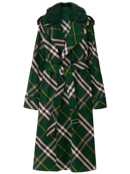 Burberry: Trench-coat en gabardine à carreaux Waterloo - Vert/Multi - women_0 | Luisa Via Roma