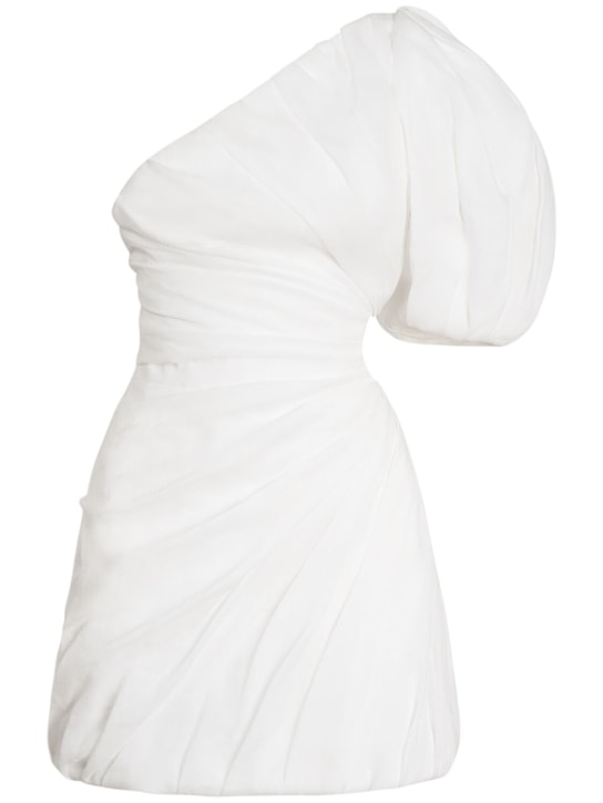Chloé: 垂褶苎麻薄纱单袖迷你连衣裙 - 白色 - women_0 | Luisa Via Roma