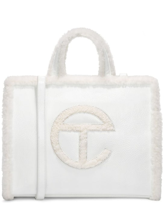 Ugg X Telfar: Medium Telfar Crinkle patent shopper bag - White - men_0 | Luisa Via Roma